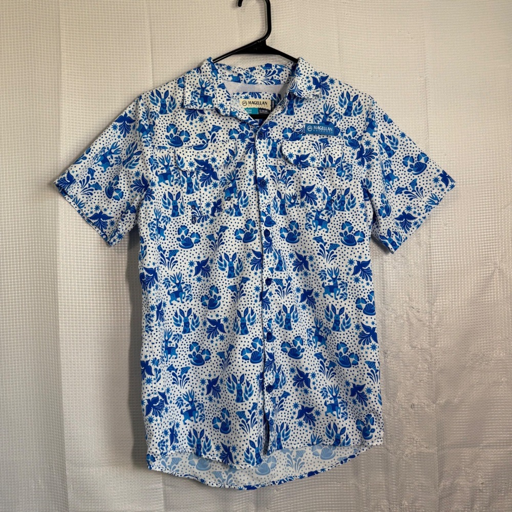 Magellan Outdoors Fishing Shirt Polyester Otomi Print Vented Performance Boys L